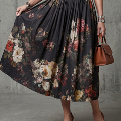 Greta | High Neck Keyhole Floral Pleated Midi Dress