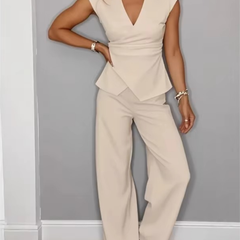 Natalie™ Elegant V-Neck Top & Trousers Set