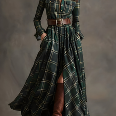 Elara™ Plaid Button-Front Maxi Dress