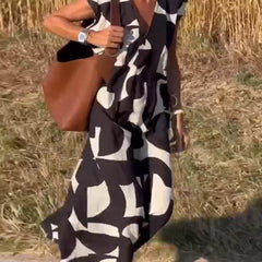 Victoria™ Elegant V-Neck Printed Dress