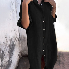 Alondra™ Cotton Linen Shirt Long Dress