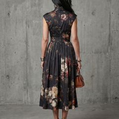 Greta | High Neck Keyhole Floral Pleated Midi Dress