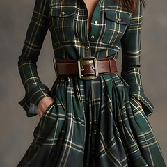 Elara™ Plaid Button-Front Maxi Dress