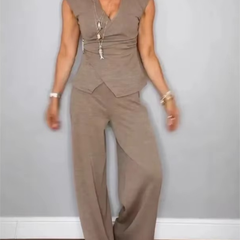 Natalie™ Elegant V-Neck Top & Trousers Set