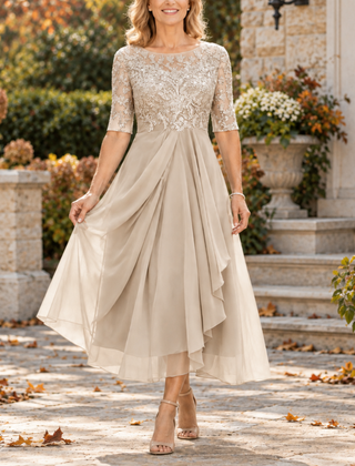 Avi Lace Bodice Draped Midi Dress
