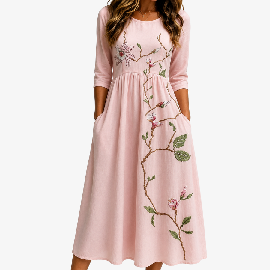 Blush Magnolia Blossom Pocket Midi Dress