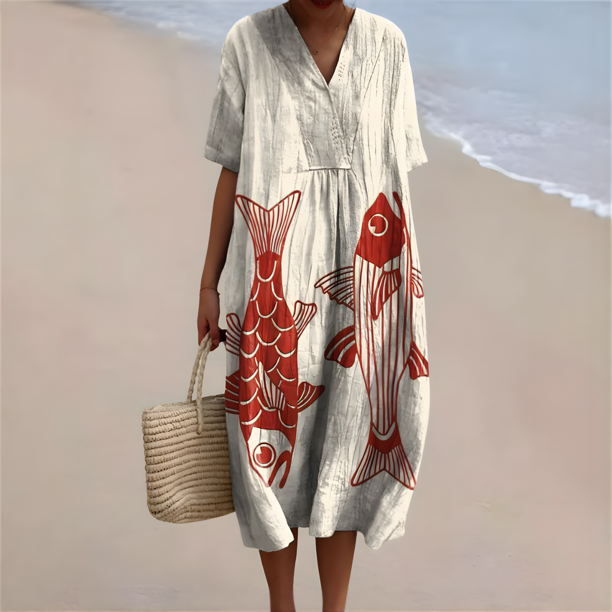 Nyomi™ | Red Koi Art Summer Dress