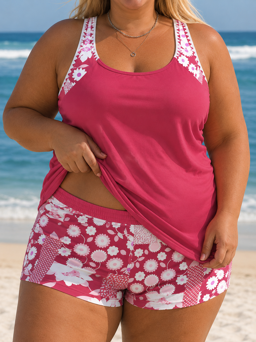 Charlotte | Plus Size Printed Tankini Shorts Set