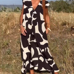 Victoria™ Elegant V-Neck Printed Dress