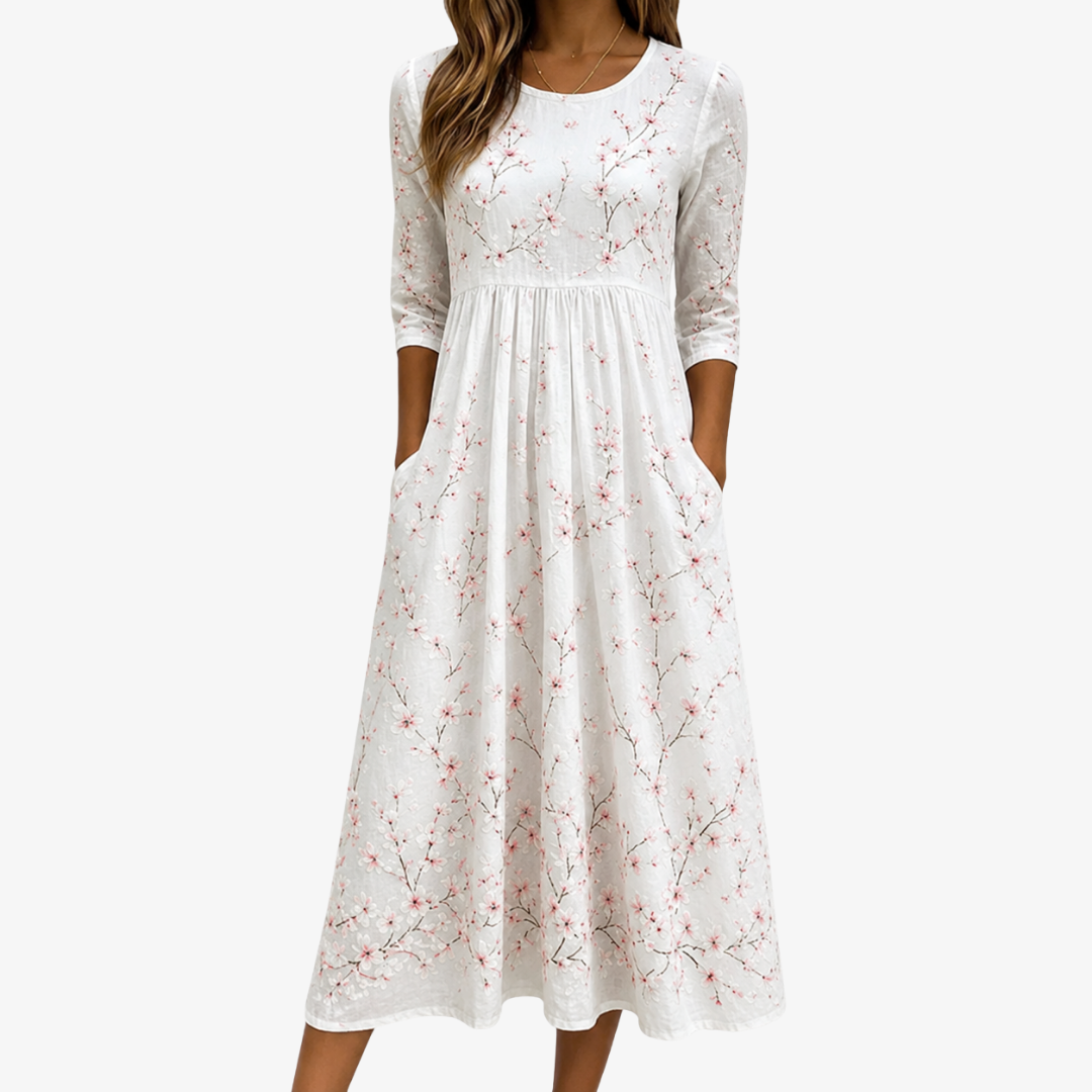Cherry Blossom Serenity Pocket Midi Dress