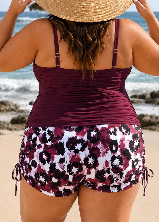 Luna | Plus Size Pleated Tankini Shorts Set
