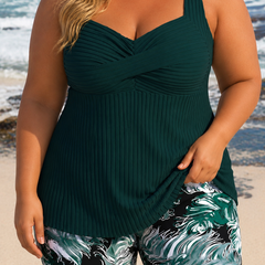 Matilda | Plus Size Pleated Tankini Shorts Set