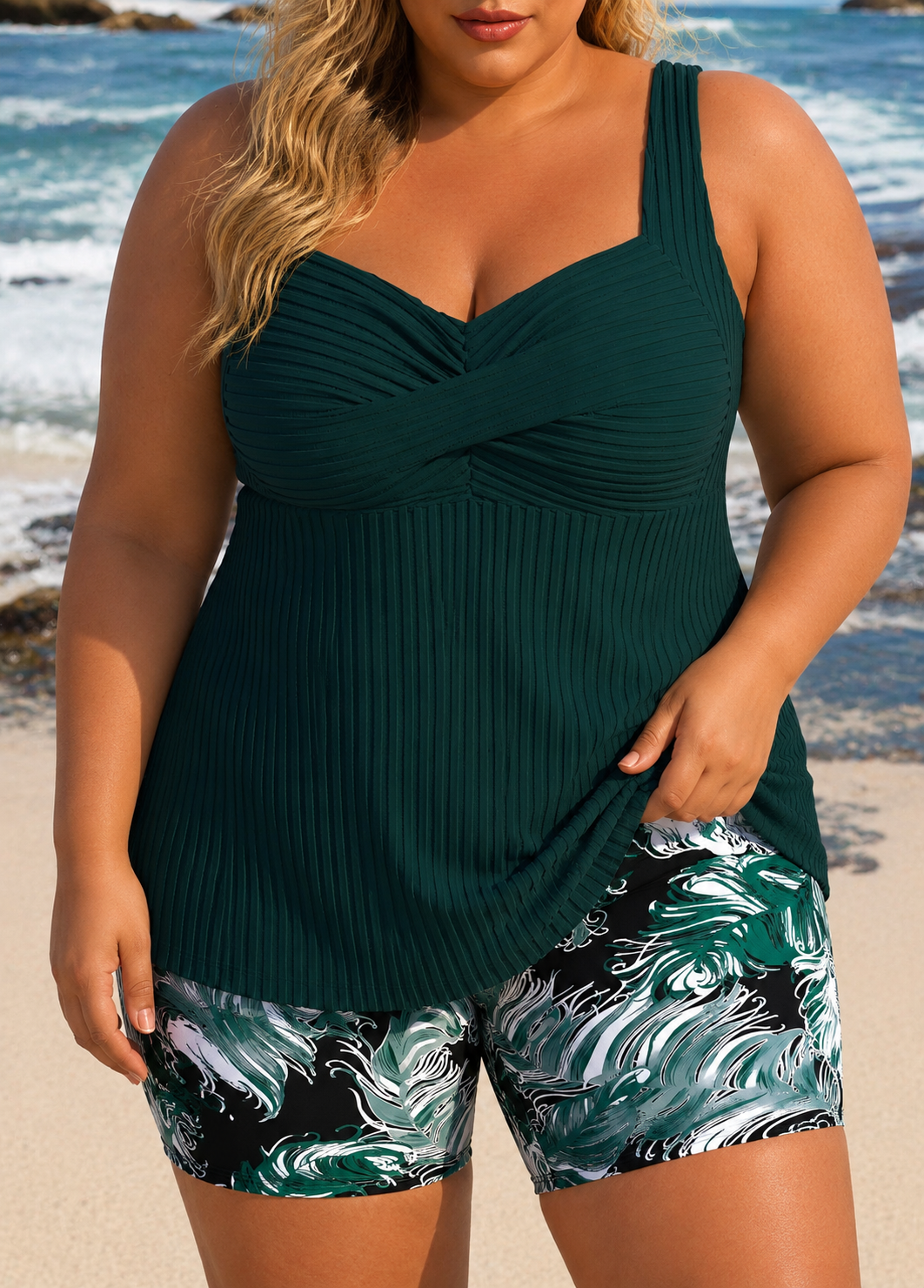 Matilda | Plus Size Pleated Tankini Shorts Set