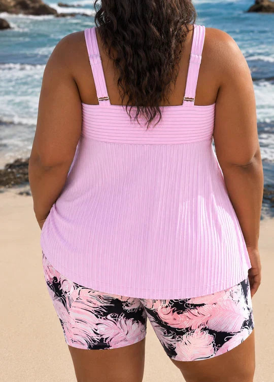 Matilda | Plus Size Pleated Tankini Shorts Set