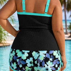 Delilah | Plus Size Ribbed Floral Tankini Set