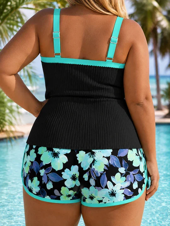 Delilah | Plus Size Ribbed Floral Tankini Set