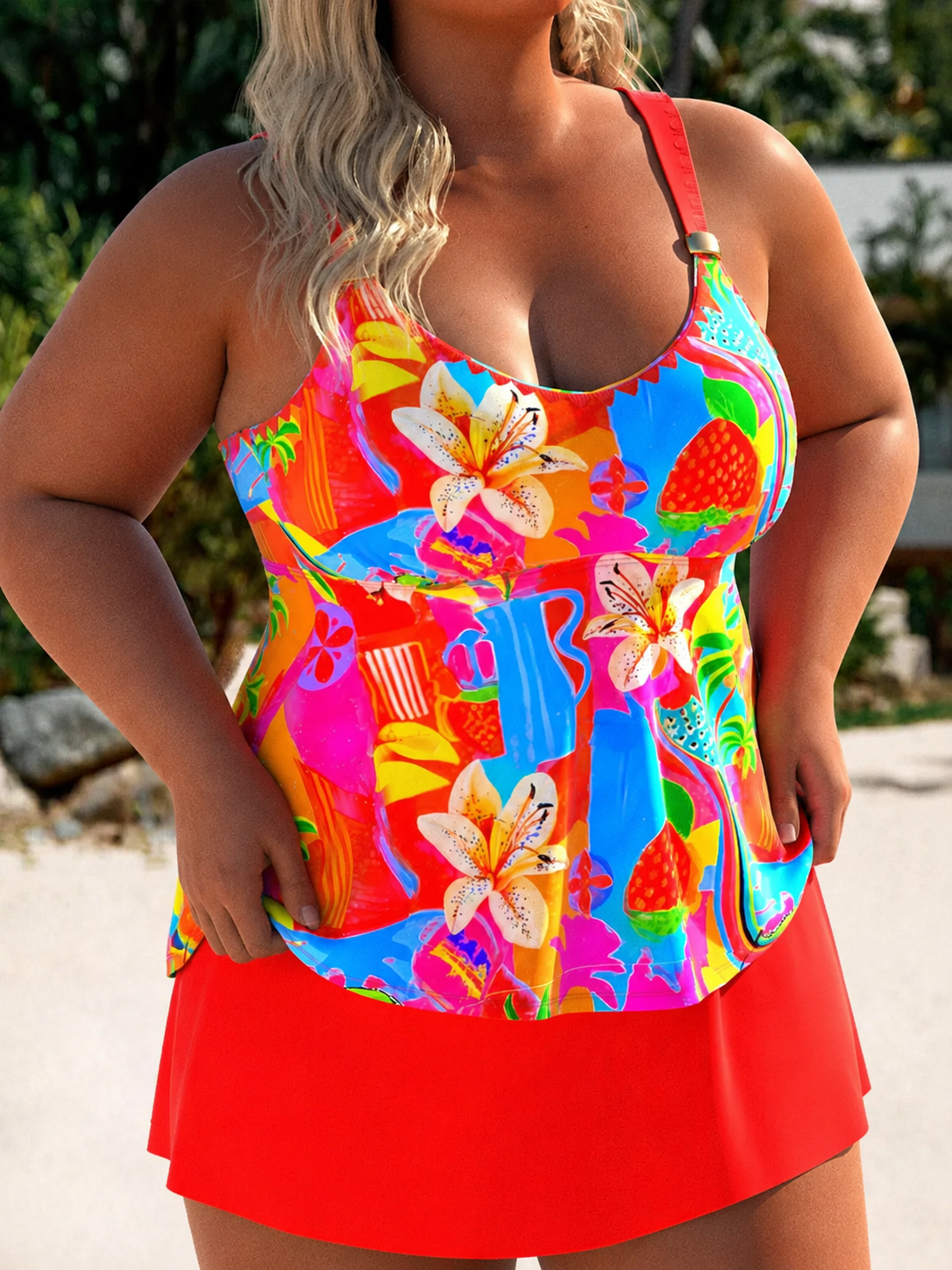 Daisy | Plus Size Tropical Tankini Skirt Set