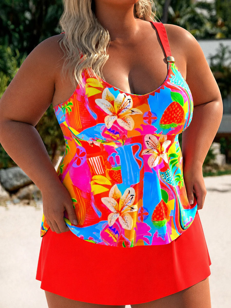 Daisy | Plus Size Tropical Tankini Skirt Set