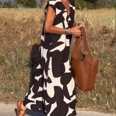 Victoria™ Elegant V-Neck Printed Dress