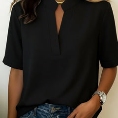 Margaux™ Chic V-Neck Blouse with Gold Detail