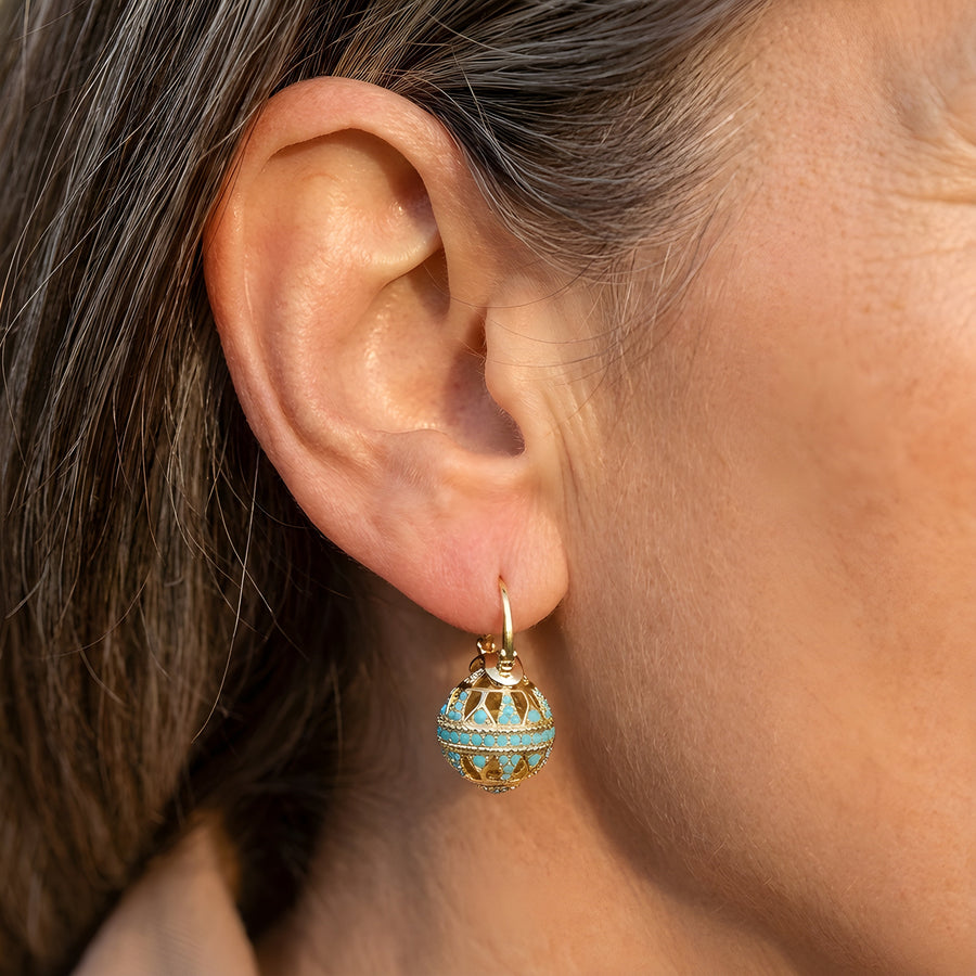 Turquoise Filigree Globe Drop Earrings