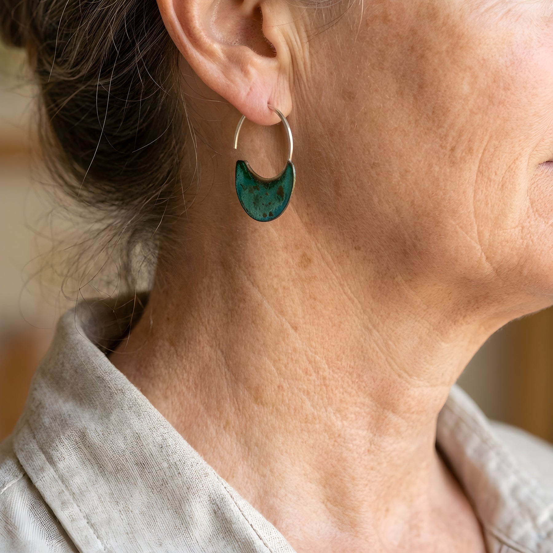 Vintage Patina Crescent Hoop Earrings