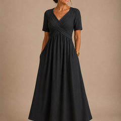 Analeia | Elegant V-Neck Midi Dress