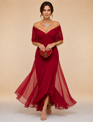 Emma Draped V-Neck Evening Maxi Dress