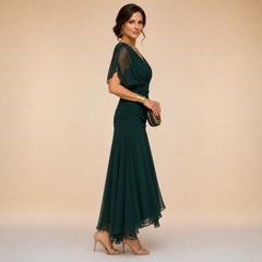 Emma Draped V-Neck Evening Maxi Dress