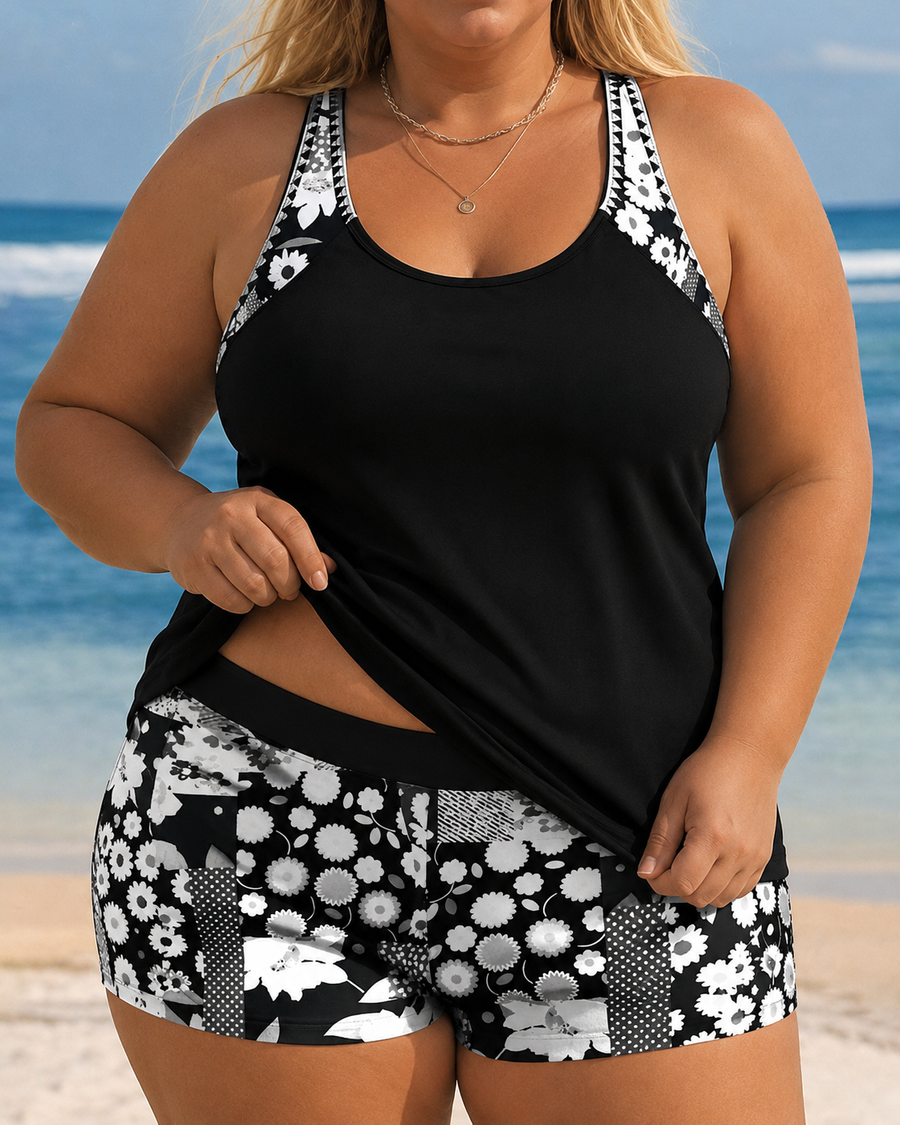 Aria | Plus Size Floral Tankini Shorts Set