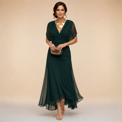Emma Draped V-Neck Evening Maxi Dress