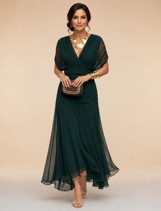 Emma Draped V-Neck Evening Maxi Dress
