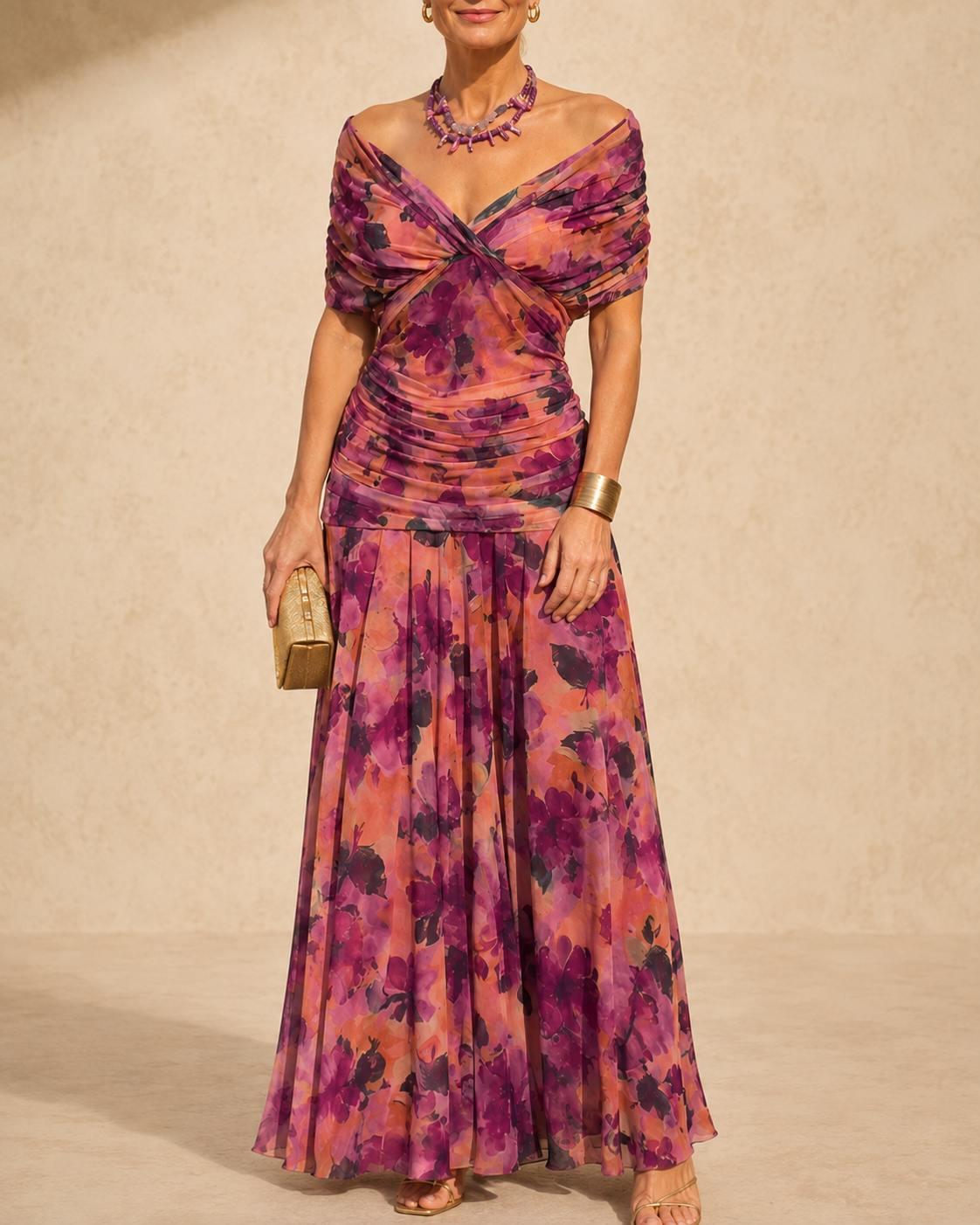 Seraphine™ Ruched Flutter Sleeve Midi Dress