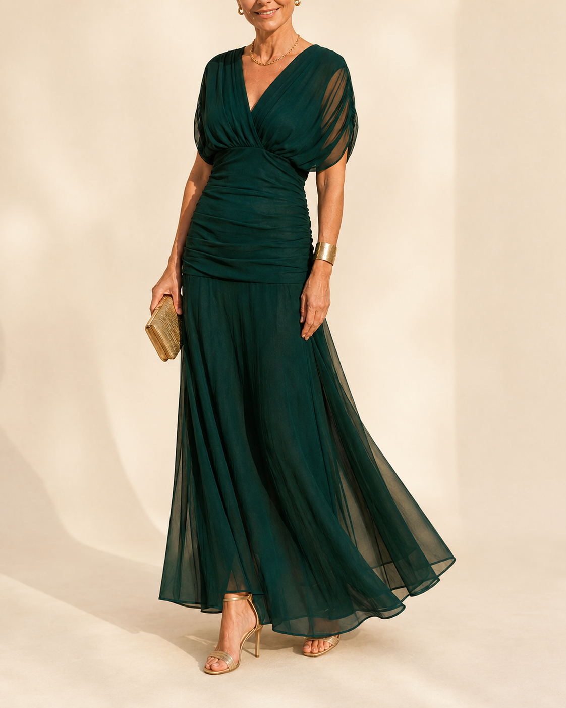 Seraphine™ Ruched Flutter Sleeve Midi Dress