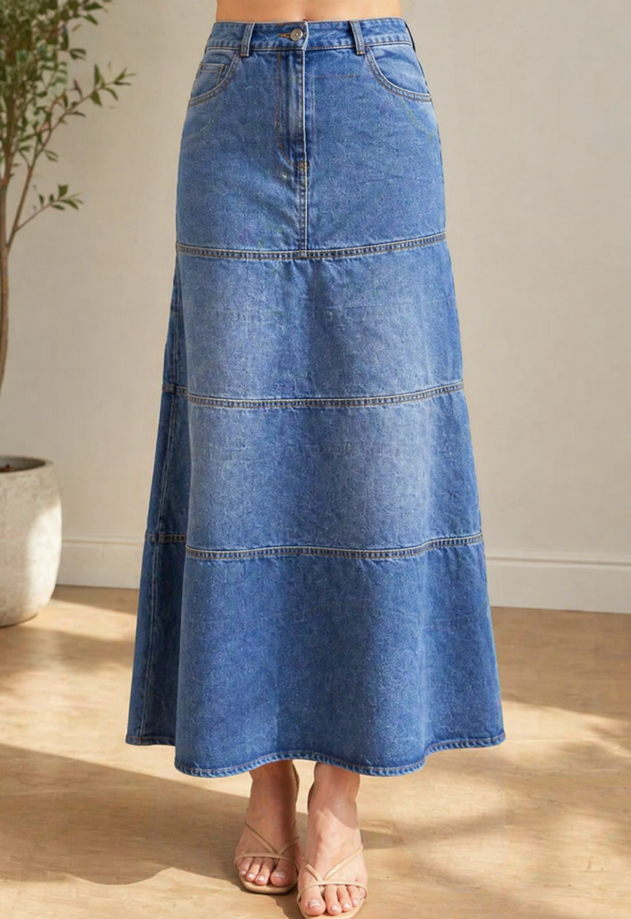 Paislee | Mid-Length Denim Skirt