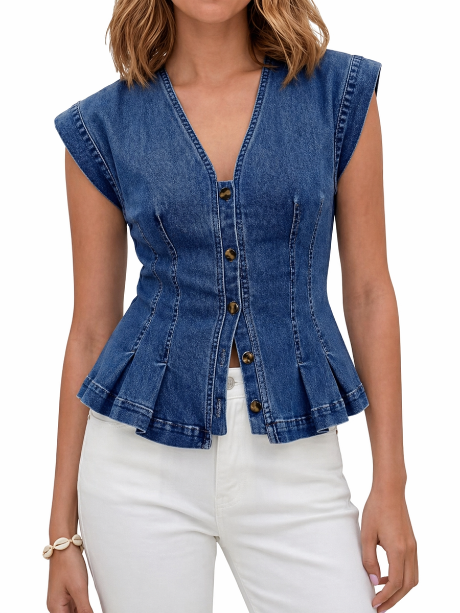 Alara | V-Neck Denim Top