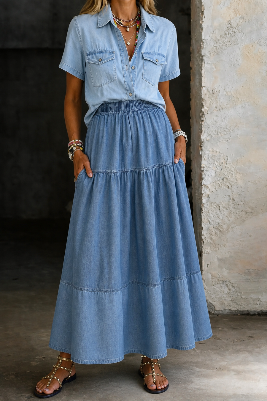 Melina | Elastic Waist Denim Skirt