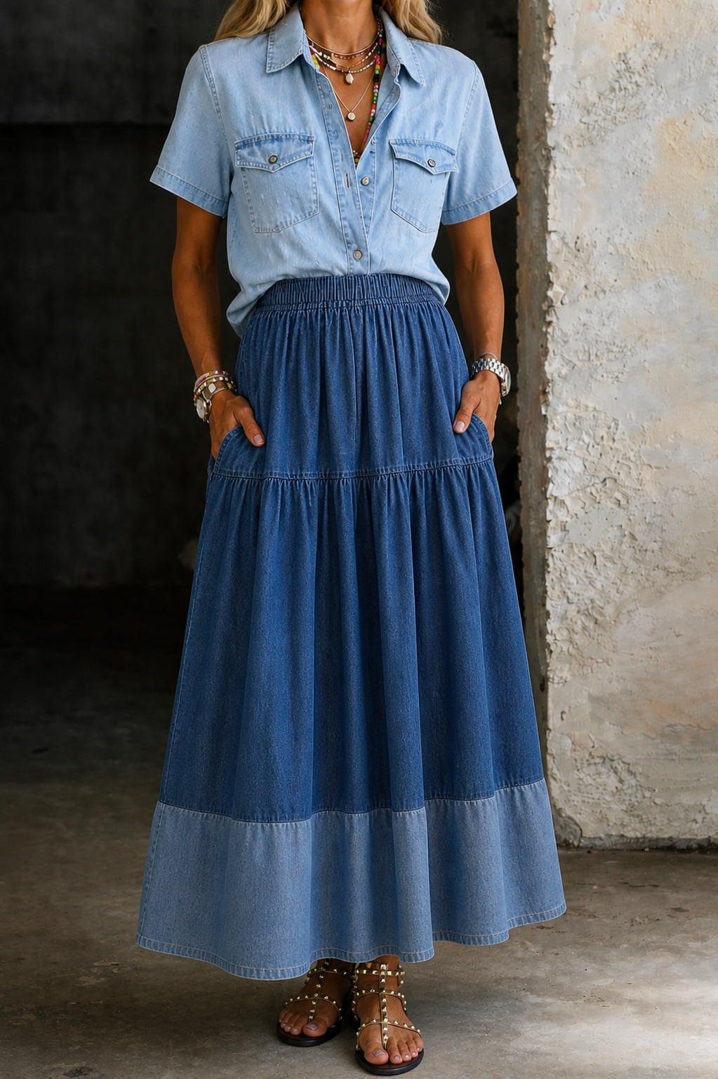 Melina | Elastic Waist Denim Skirt