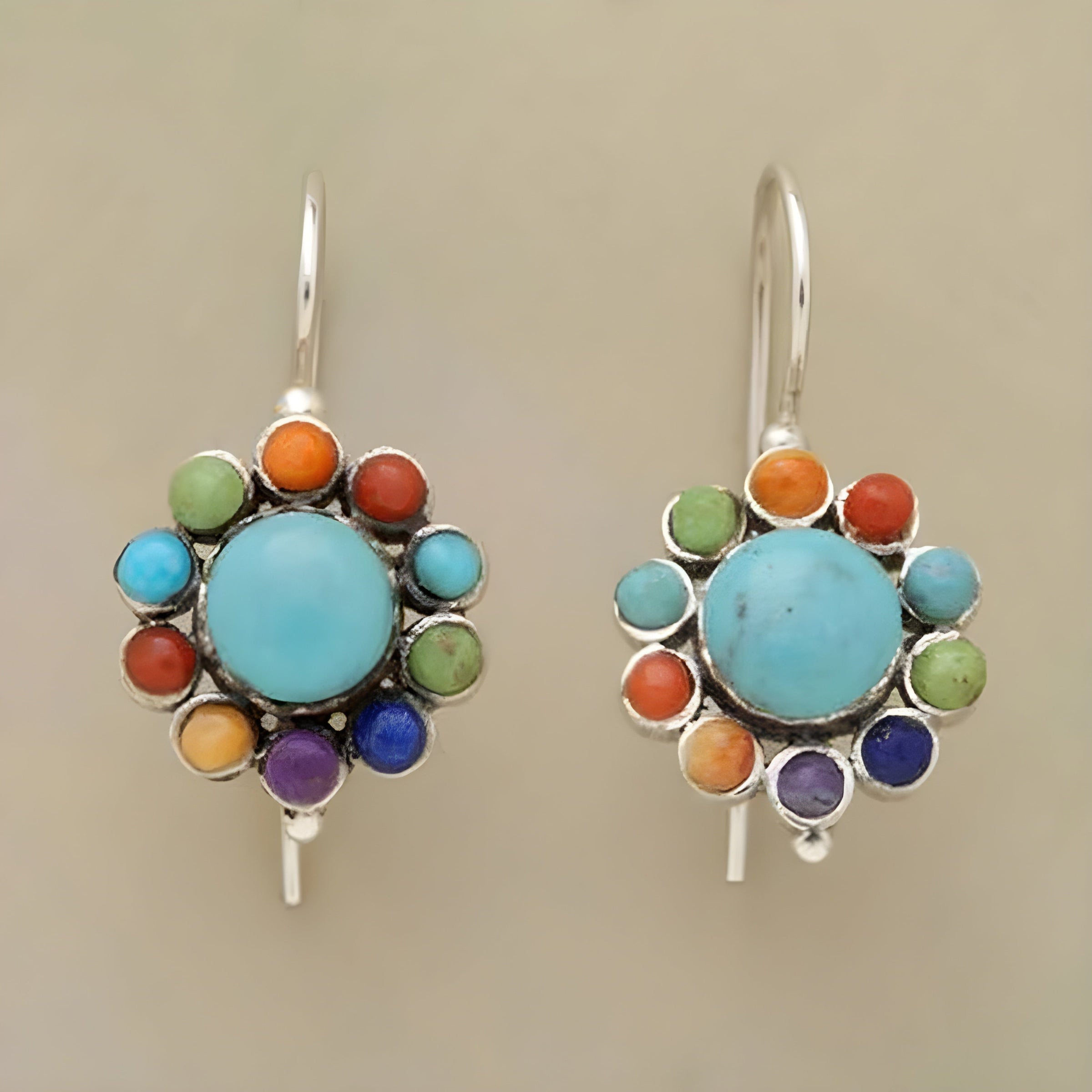 Multi-Colored Turquoise Hoop Earrings
