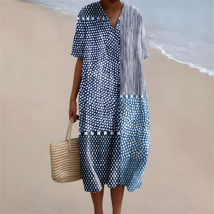 Samira™ | Blue Patchwork Breeze Summer Dress