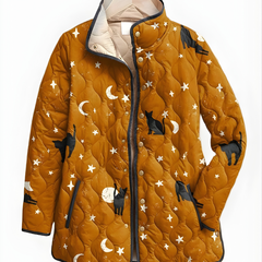 MYA™ | Black Quilted Jacket with Cat Pattern