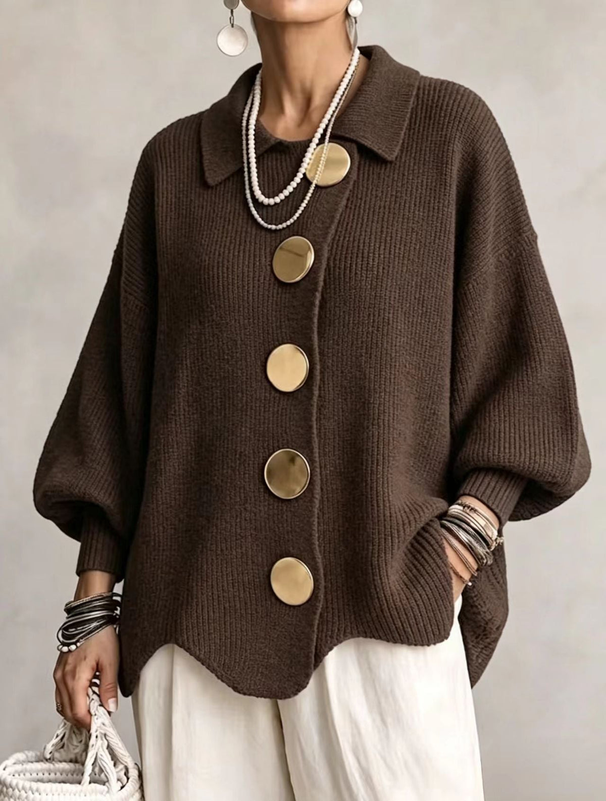 Isadora™ Gold Button Knit Cardigan