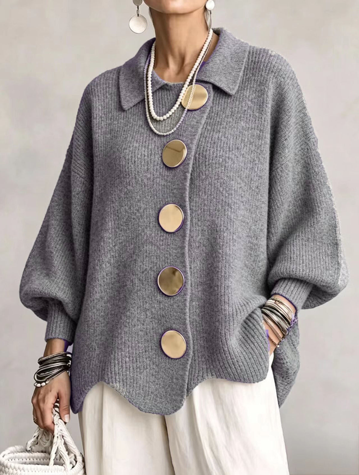 Isadora™ Gold Button Knit Cardigan