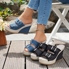 Betty | Fray Edge Wedge Sandals