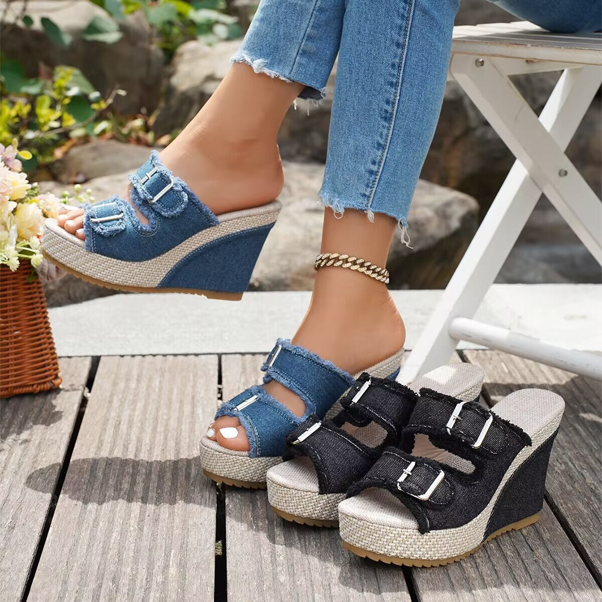 Betty | Fray Edge Wedge Sandals