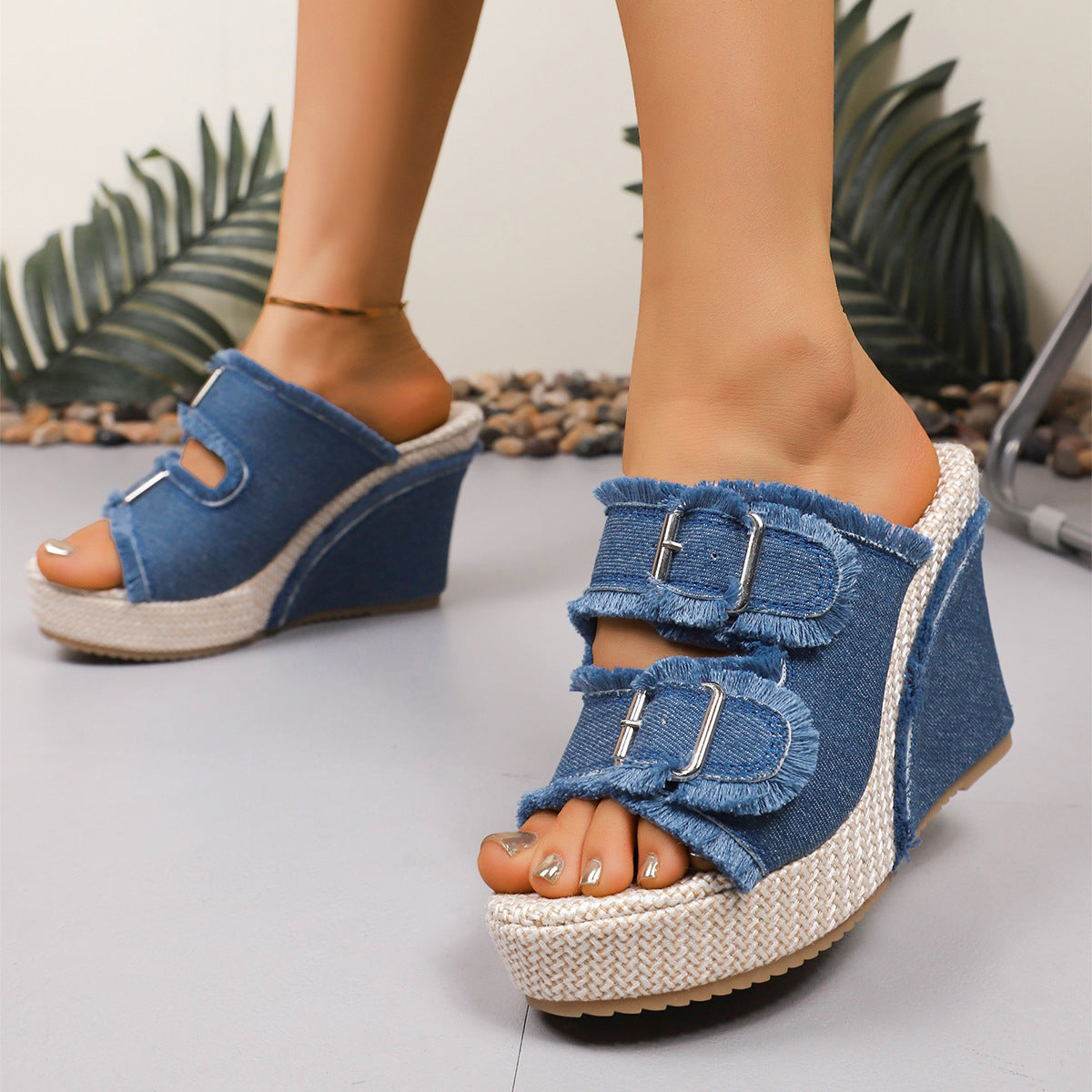 Betty | Fray Edge Wedge Sandals