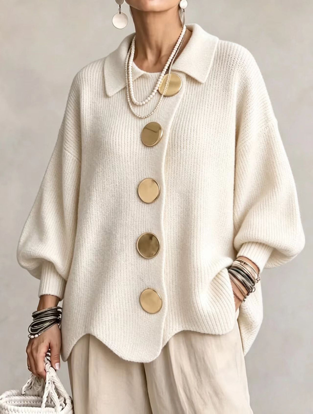 Isadora™ Gold Button Knit Cardigan