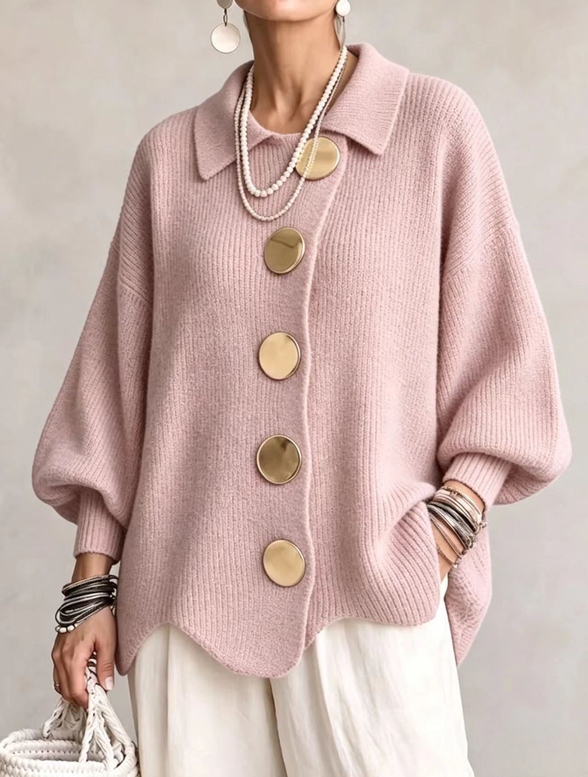 Isadora™ Gold Button Knit Cardigan