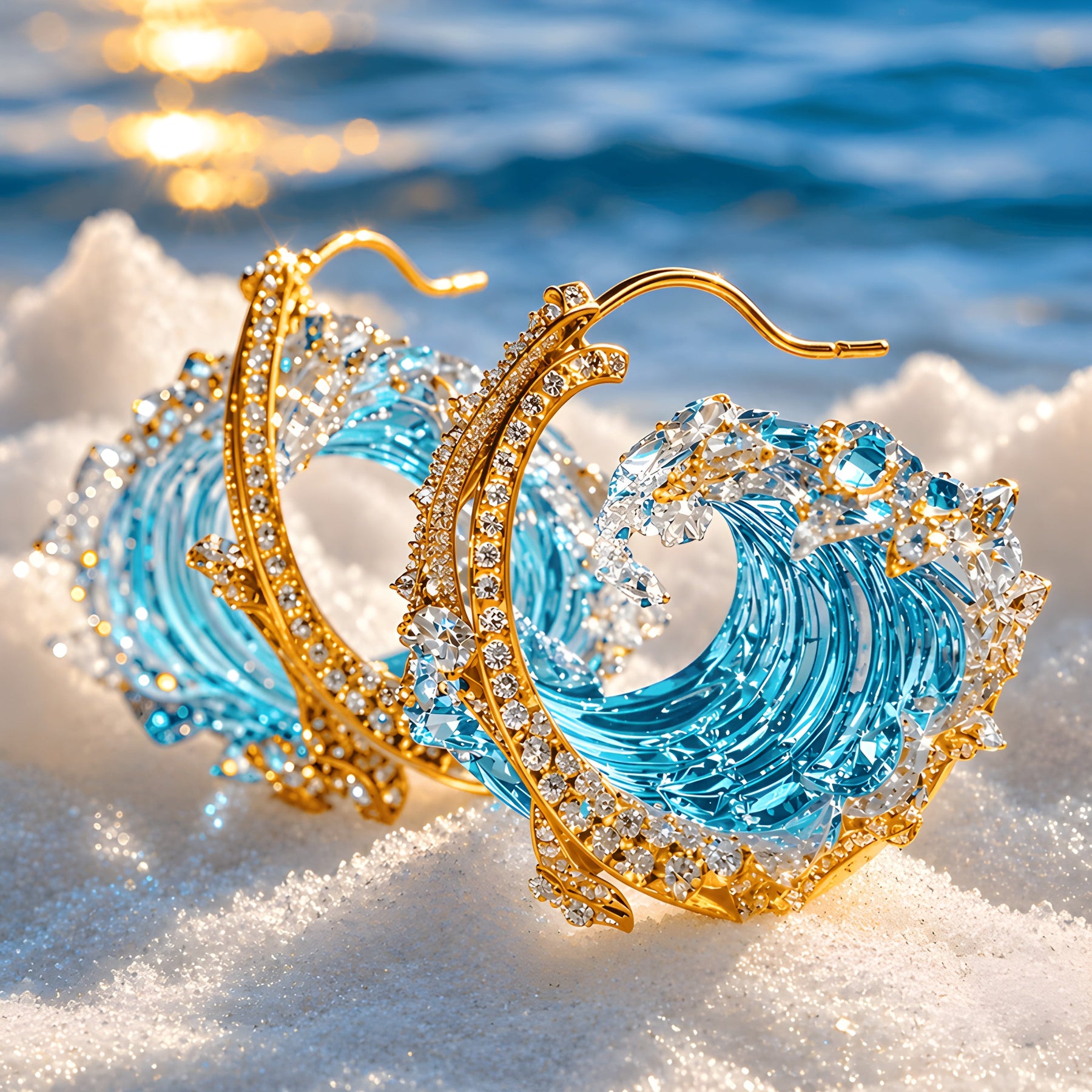 Ocean Wave Crystal Hoop Earrings