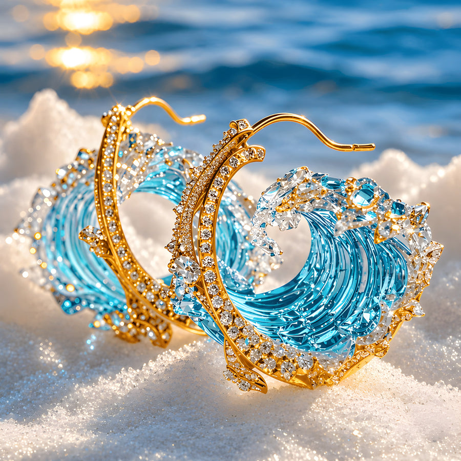 Ocean Wave Crystal Hoop Earrings